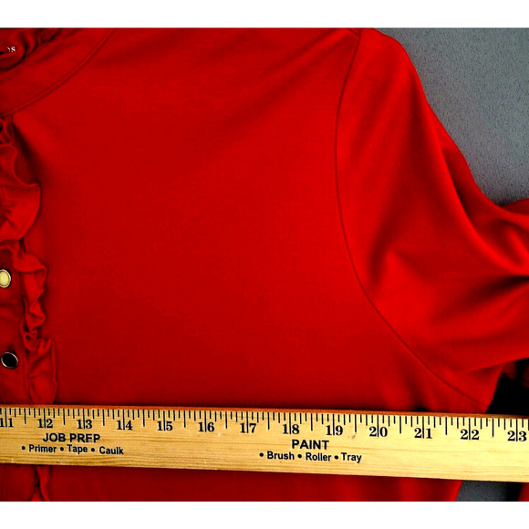 Lands End Henley Top Womens Large Red Ruffle 1/4 Buttons Long Sleeves Stretches - Picture 3 of 8
